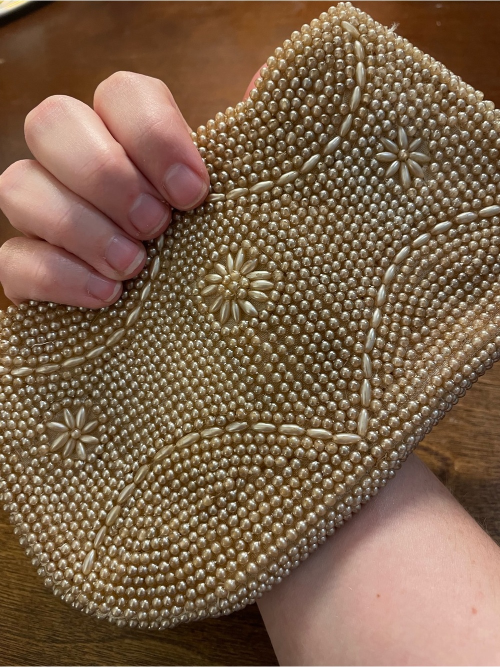 Vintage Mid-Century Faux Pearl Beaded Evening Clutch - Made in Japan